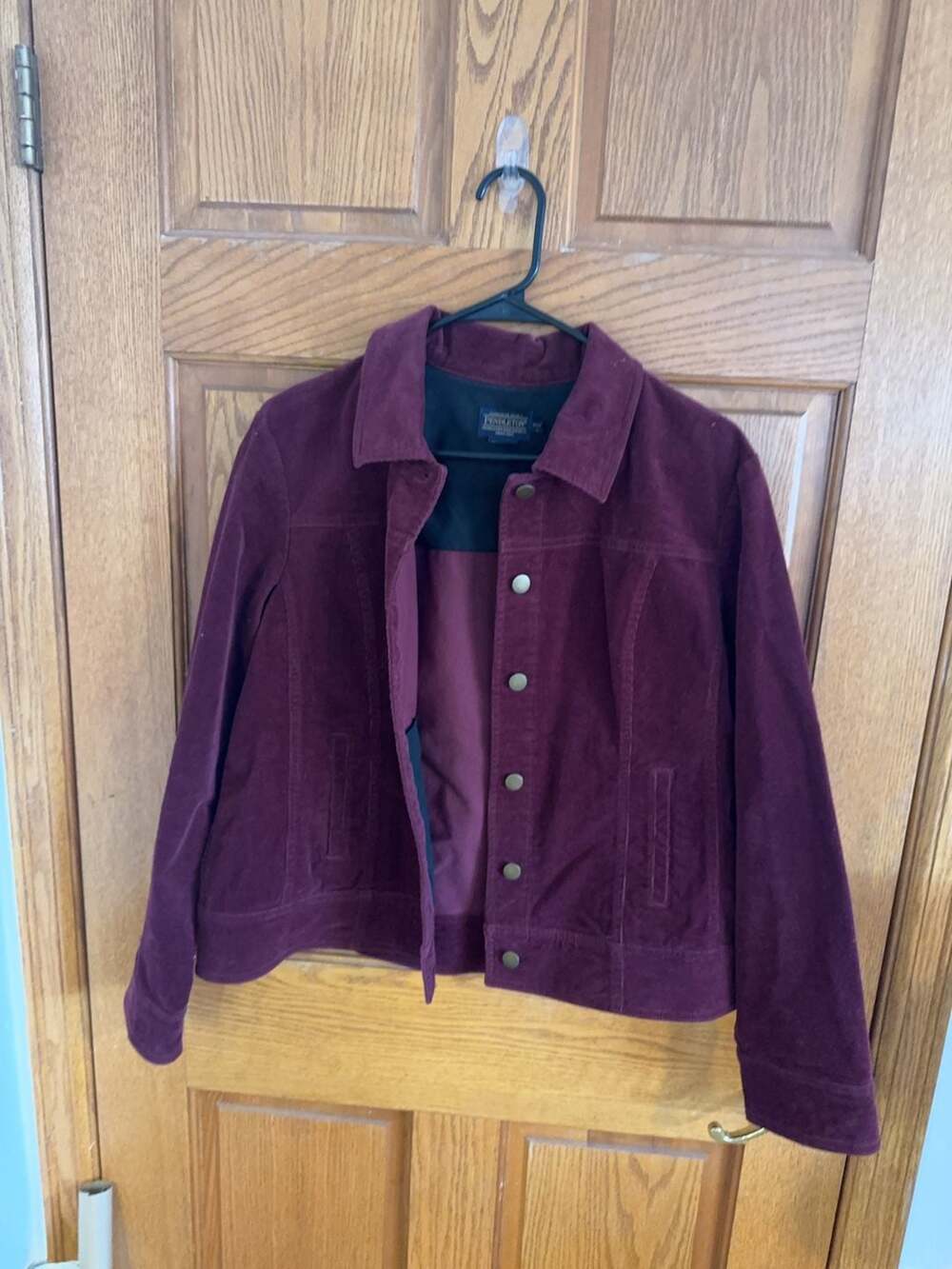 Pendleton Petite L Burgundy Corduroy Button Front Jacket